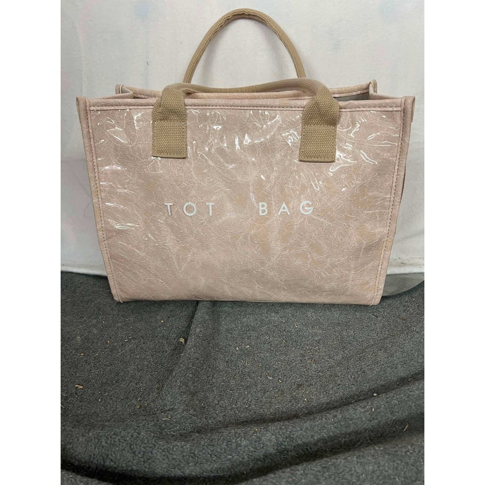 Nude Pink Glossy Crinkle Tote Bag with Detachable Strap and Herringbone Lining
